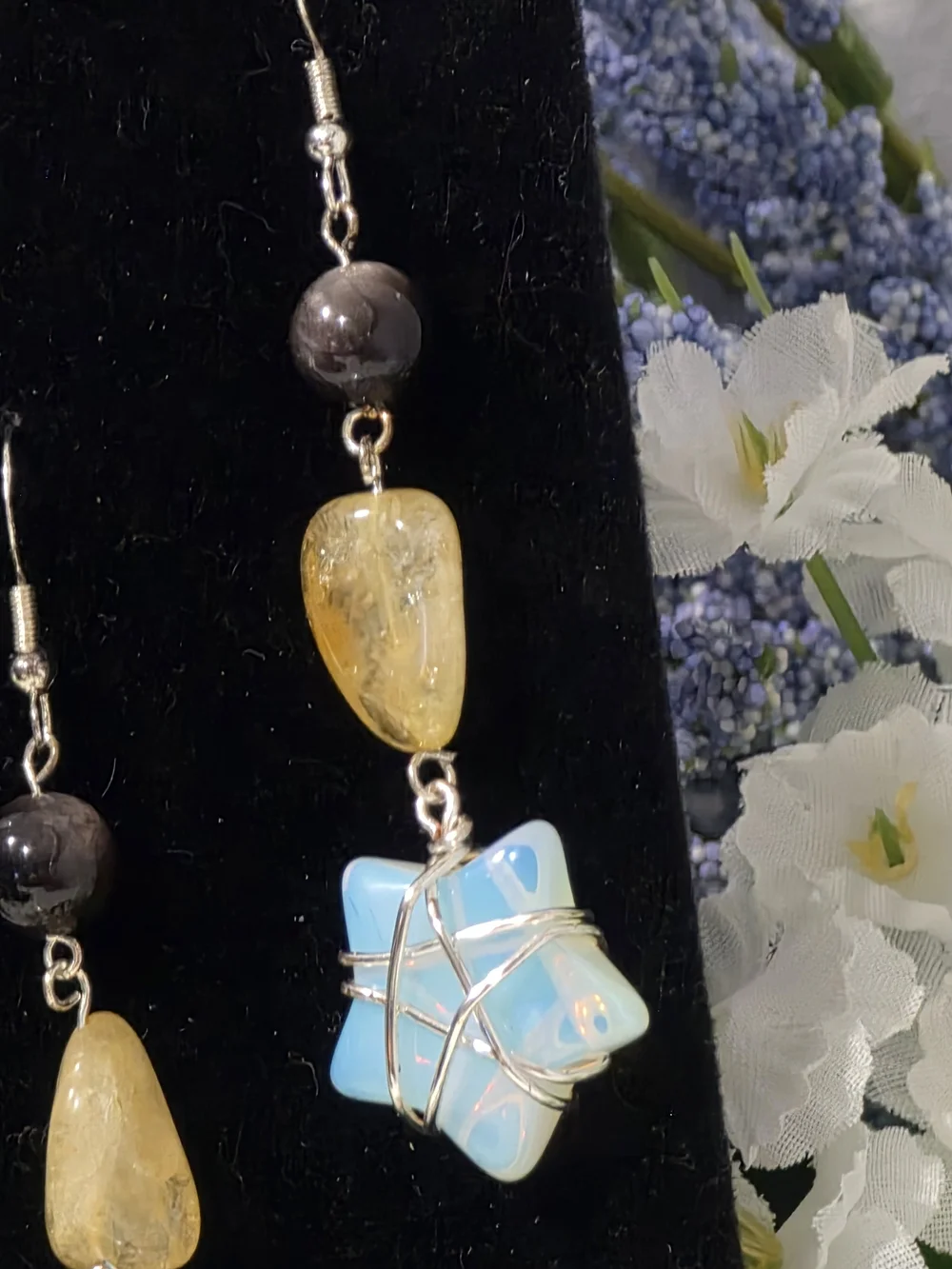 Hand Crafted Blue Opalite Star & Yellow Drop Earrings